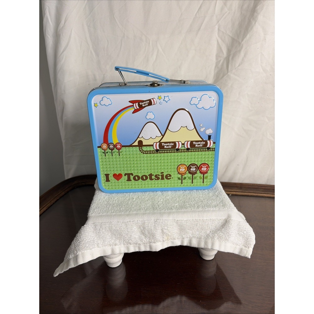 I Love Tootsie Roll Pops Flower Candy Metal Lunch Box Rocket Train w Stars Rare